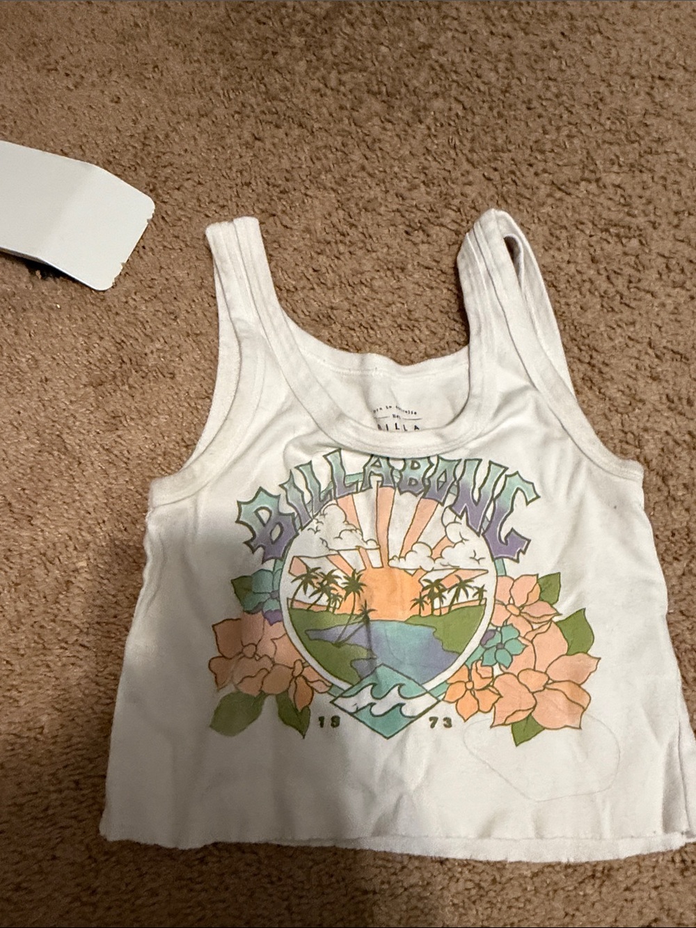 Billabong White Tank One-Piece with Pastel Sunset Graphic